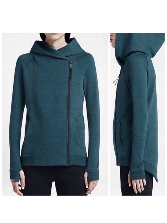 Nike Sweaters - Nike Women’s Teal Tech Fleece Cape Hoodie Pullover Asymmetrical Zipup